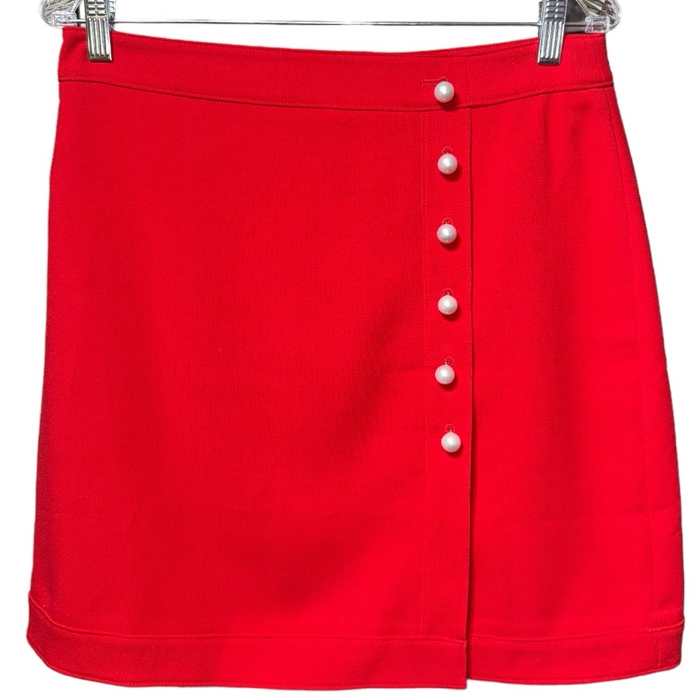ANN TAYLOR Factory Skirt Women's Size 8P Petite Red Pearl Buttons Detail